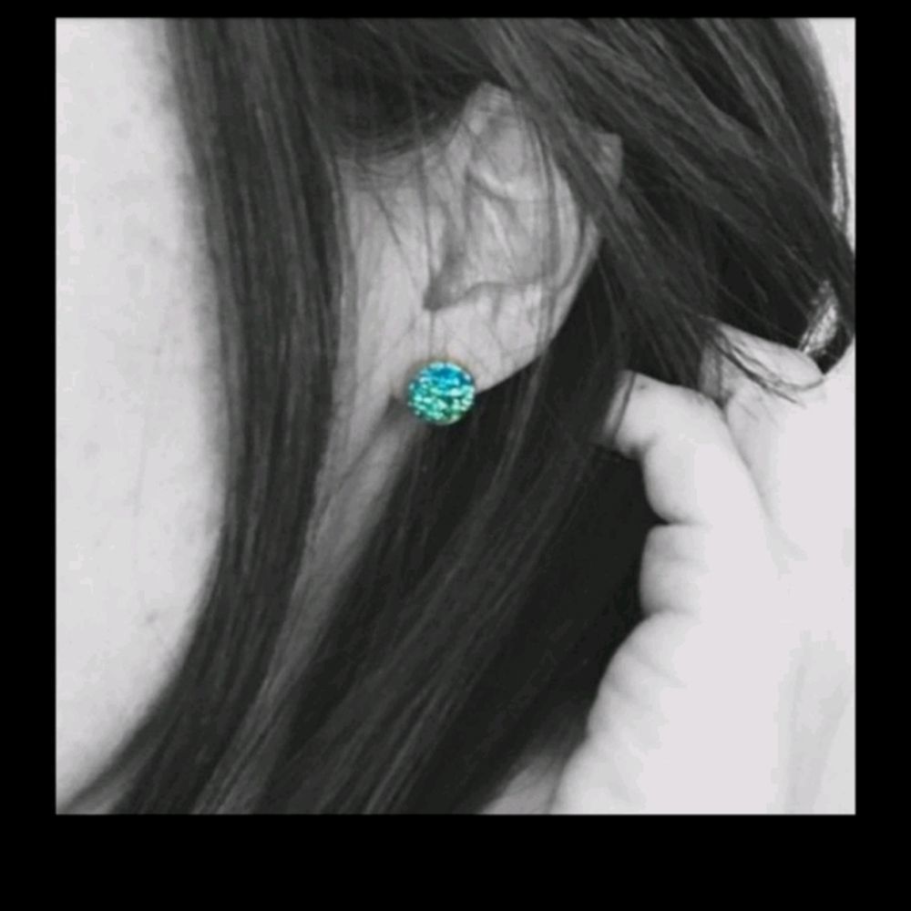 ElegantAqua Blue Druzy Stainless Stud Earrings